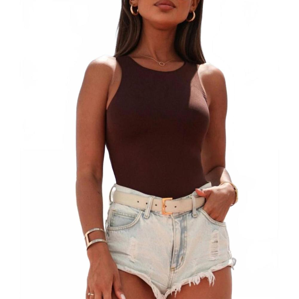 NEW SHEWIN seamless crew neck bodysuit in brown